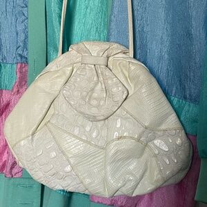 Vintage Genuine Leather Ivory Patchwork Shoulder Bag Made‎ in USA Croc Embossed